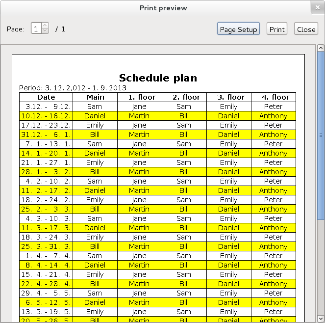 Screenshot of print preview frame